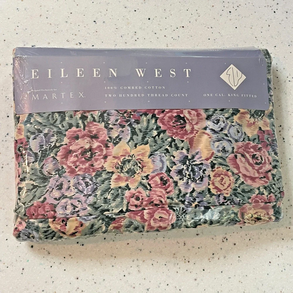 Eileen West California King Fitted Sheet Victorian Tapestry Vtg 80's NEW OLD STK